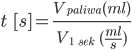 t \;\; [s] = \frac{V_{{paliwa}} (ml)}{V_{{1 \;\; sek}} \;\; (\frac{ml}{s})}